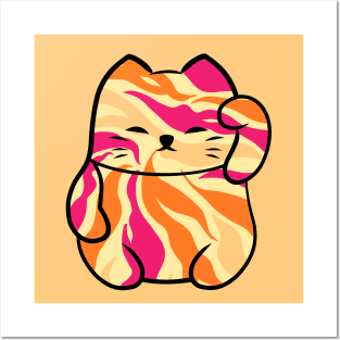 Lucky cat orange zebra patern Posters and Art